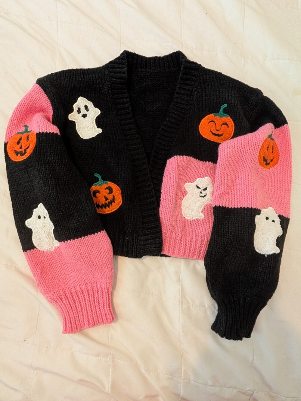 Halloween Colorblock Open Crop Cardigan